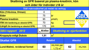 Program för skattning av GFR baserat på plasma-kreatinin, kön och ålder för individer ≥18 år
