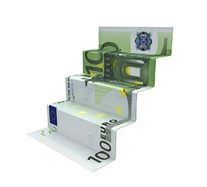 Euro bill folded av as a stair 