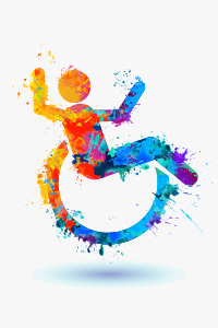 Colourful illustration of person in wheelchair